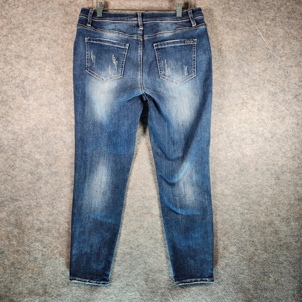 Bebe Womens Blue Distressed Denim Jeans Pearl Embellished Pockets Size 30 - Picture 15 of 16